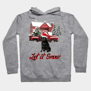 Black Pug Let It Snow Tree Farm Red Truck Christmas Hoodie